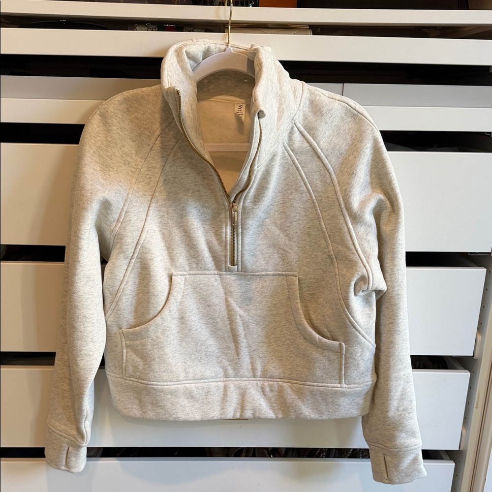 Cropped Half-Zip Pullover Sweatshirt - Light Heather Gray